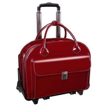 Glen Ellyn W Series Leather Detachable-Wheeled Ladies Case with Removable Sleeve - Red