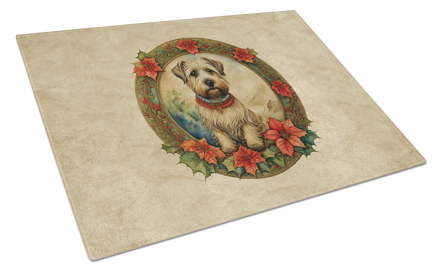 Glen of Imaal Terrier Christmas Flowers Glass Cutting Board 12 in x 15 in