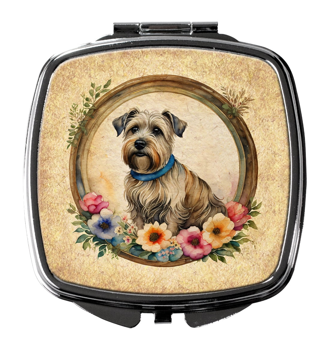 Glen of Imaal Terrier and Flowers Compact Mirror 2.75 in x 3 in