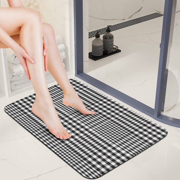 Glen-plaid-vector Super Absorbent Diatom Mud Bath Mat 60x90cm Non Slip Quick Dry Bathroom Floor Mat, Soft Water Absorbent Rug for Bathroom, Bedroom, Vanity, And Guest Room