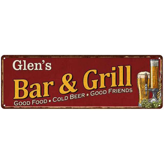 Glen's Bar and Grill Red Gift Man Cave Decor 6x18 Sign 206180054066