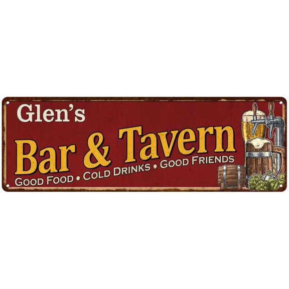 Glen's Bar and Tavern Red Chic Sign Man Cave Decor Gift 8x24 108240002062
