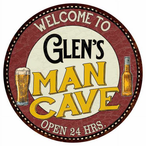 Glen's Man Cave 14" Round Metal Sign Kitchen Bar Wall Decor 100140035062