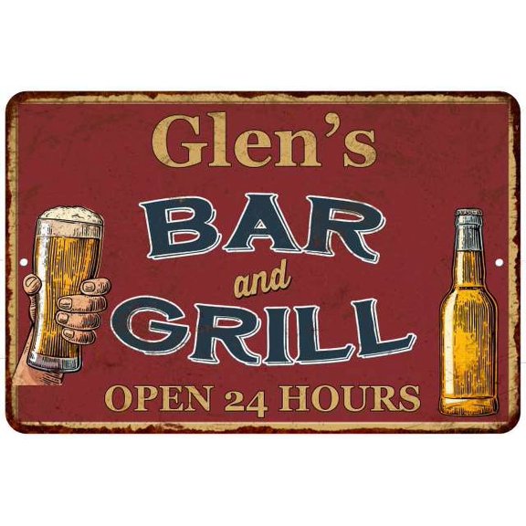 Glen's Red Bar and Grill Rustic Sign Decor 8x12 208120045131