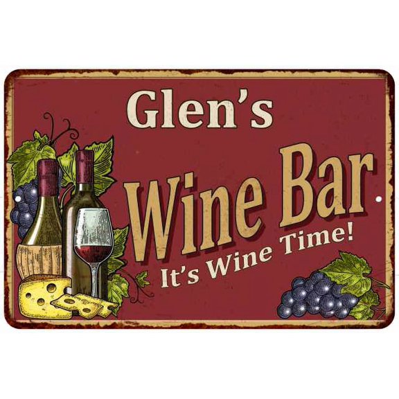 Glen's Red Wine Bar Gift Metal 8x12 Sign Home Decor 108120054393