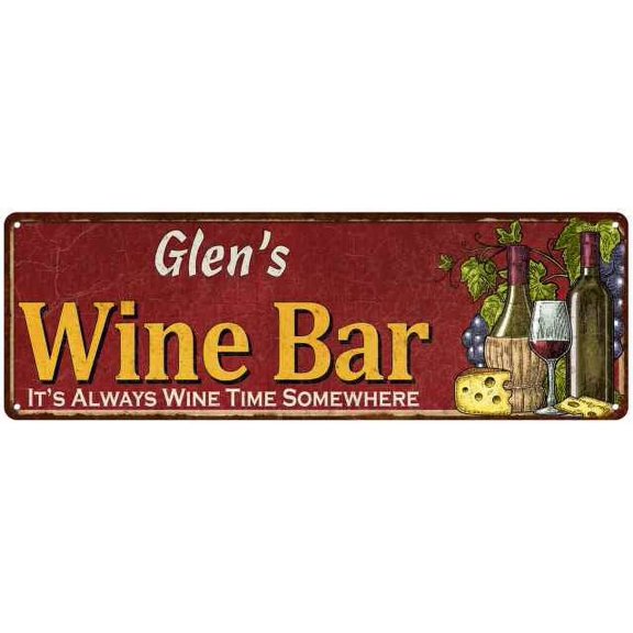 Glen's Wine Bar Red Sign Home Kitchen Decor 6x18 Sign 106180056397