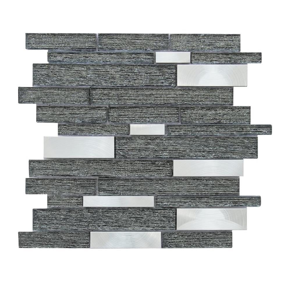 Glena 11.8" x 11.8" Black Glass and Metal Mosaic Tile