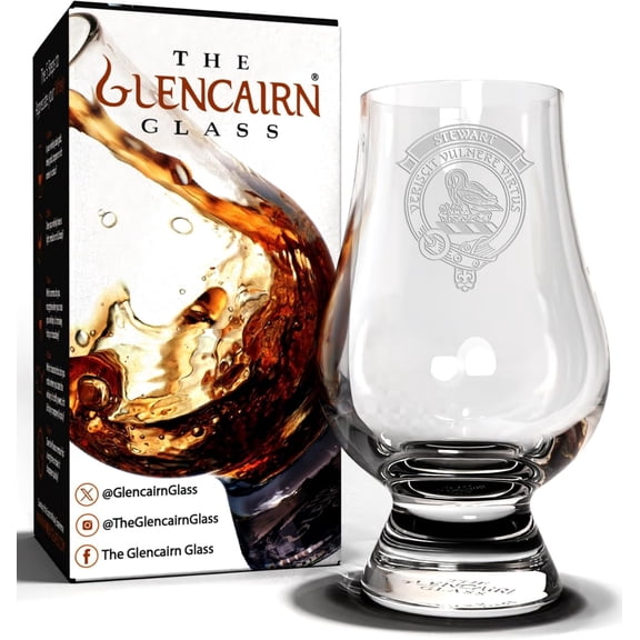 Glencairn Clan Stewart Crest Whisky Glass in Gift Carton