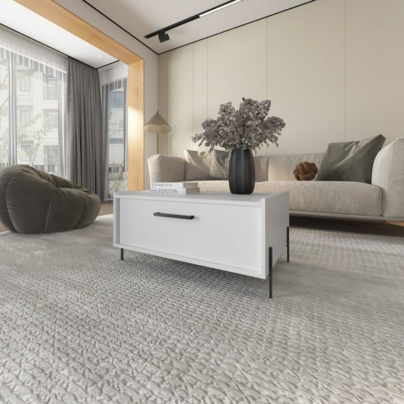 Glendale Coffee Table With Flip-Down Door Modern Design, Hidden Storage & Scratch-Resistant , White