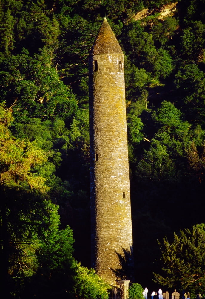 Glendalough Co Wicklow Ireland Round Tower At Saint Kevins Monastic Site Canvas Art - The Irish Image Collection Design Pics (24 x 36)