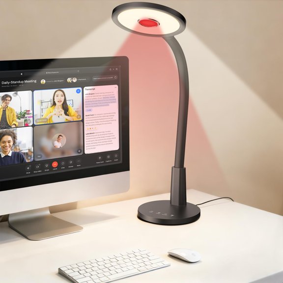 Glendan Desk Lamp for Home Office: Eye-Caring LED Red Light Desk Lamp, 10 Brightness & Flexible Gooseneck, Dimmable Desk Light with Memory & Timer, Table Lamp for Study, Bedroom