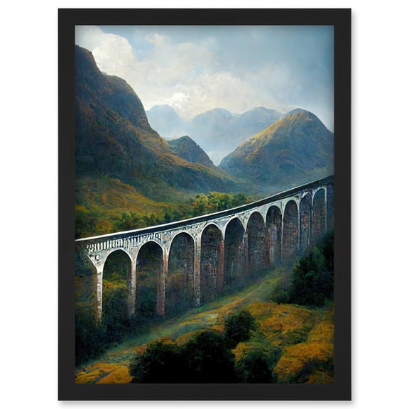 Glenfinnan Viaduct Scotland Train Journey Artwork Framed Wall Art Print A4
