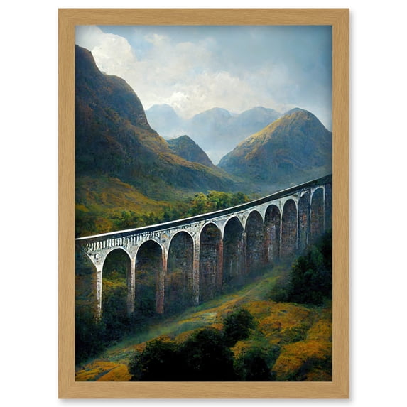 Glenfinnan Viaduct Scotland Train Journey Artwork Framed Wall Art Print A4