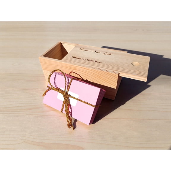 Glengarry Glen Ross Premium Sales Leads + Box, Laser-Engraved Wood Replica with Pink Index Cards, Gold String, 6x4x3 Inches, Movie Prop Display Collectible, Office Desk Decor