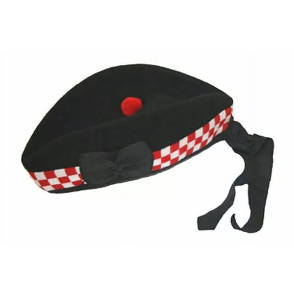 Glengarry Scottish Piper Kilt Hat, Wool Double Diced Hat, Traditional Highland Dress Cap for Bagpipers & Formal Wear