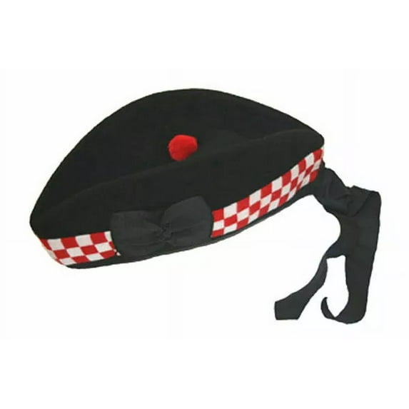 Glengarry Scottish Piper Kilt Hat, Wool Double Diced Hat, Traditional Highland Dress Cap for Bagpipers & Formal Wear
