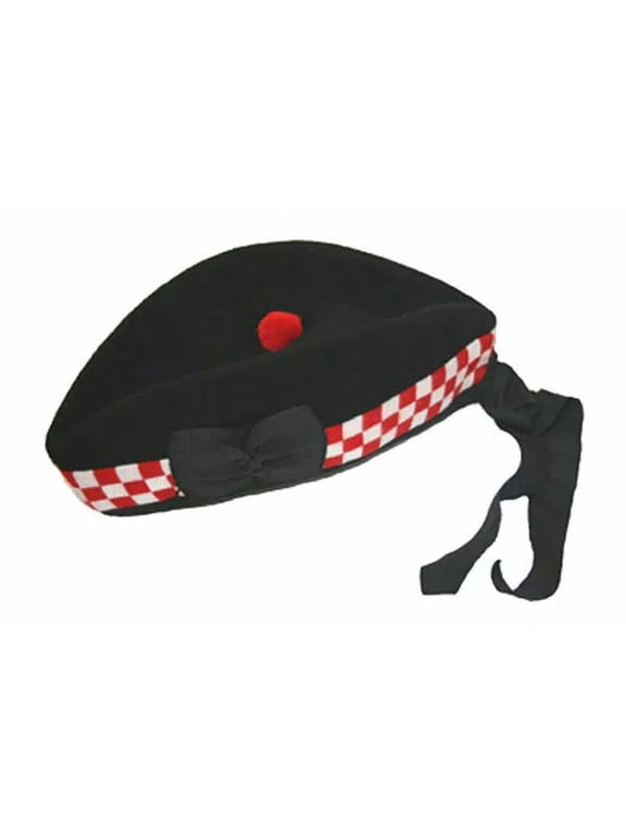 Glengarry Scottish Piper Kilt Hat, Wool Double Diced Hat, Traditional Highland Dress Cap for Bagpipers & Formal Wear