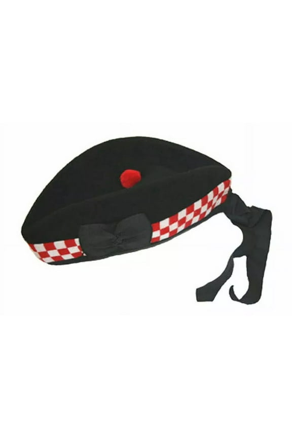 Glengarry Scottish Piper Kilt Hat, Wool Double Diced Hat, Traditional Highland Dress Cap for Bagpipers & Formal Wear