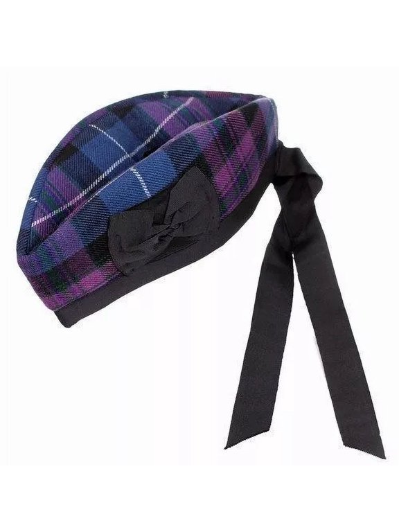 Glengarry Scottish Piper Kilt Hat, Wool Pride of Scotland Tartan, Traditional Highland Dress Cap for Bagpipers & Formal Wear