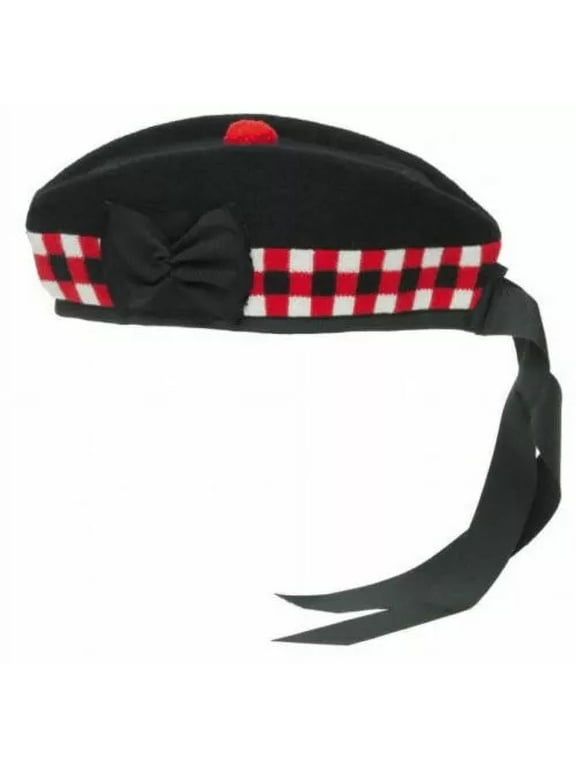 Glengarry Scottish Piper Kilt Hat, Wool Tripple Diced Pattern, Traditional Highland Dress Cap for Bagpipers & Formal Wear