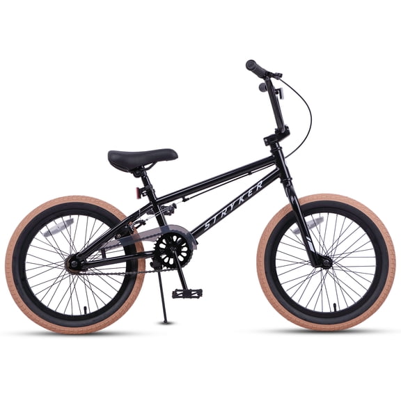 Glengo 18 Inch Freestyle BMX Bike for Beginner Level Rider, Black with Brown Tires