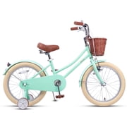 Glengo Bloom 18 Inch Kids Girls Retro Cruiser Bicycle for 5-9 Years Old with Wicker Basket & Training Wheels/Kickstand,Mint Green