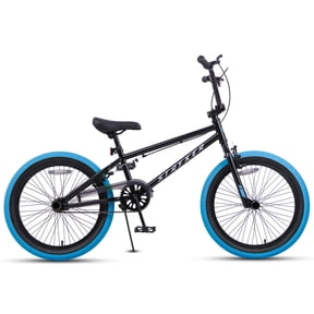 Glengo 20 Inch Freestyle BMX Bike for Beginner Level Rider with 4 Pegs, Black with Blue Tires