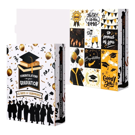 Glenmal Graduation Countdown Calendar Gift Box - 12 Days 2026 Fill It Yourself Empty Graduation Gift Box with Raffia, Large Advent Calendar for High School College Grads