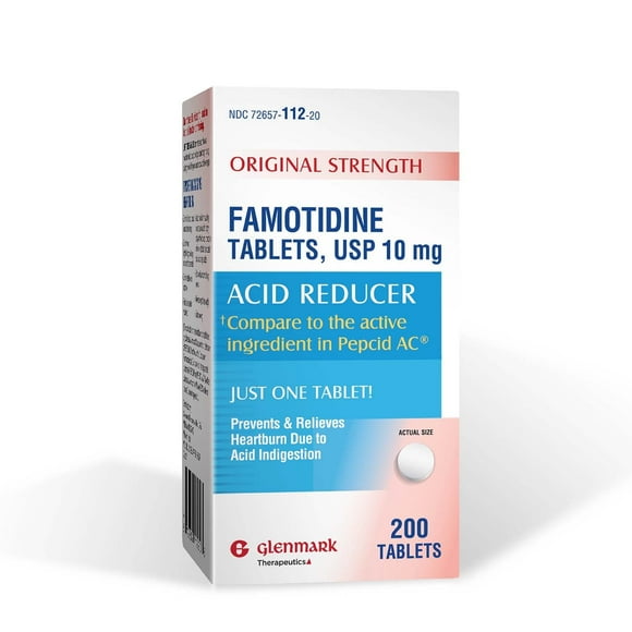 Glenmark Original Strength Famotidine Tablets, 10 mg, Acid Reducer for Heartburn Relief, 200 Count