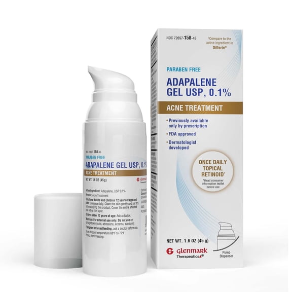 Glenmark Therapeutics Adapalene Gel 0.1% Acne Treatment, Paraben Free Topical Retinoid Gel For Face, 45g Pump Dispenser