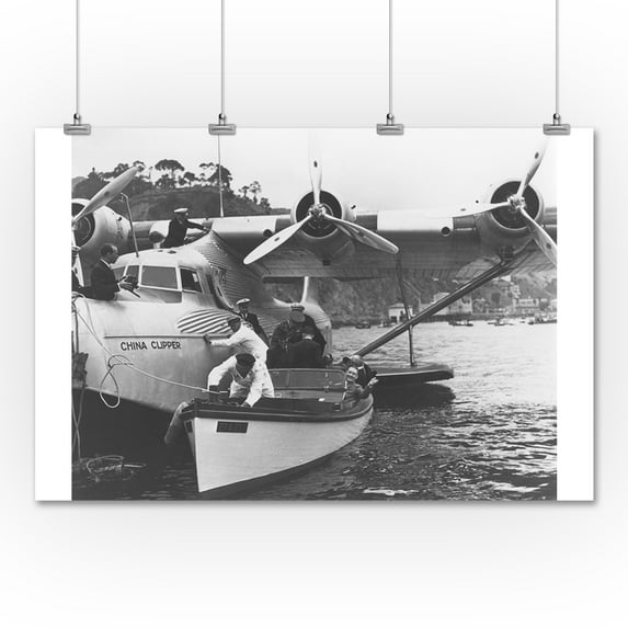 Glenn Martin w/ China Clipper - Catalina 25th Anniversary Photograph (36x54 Giclee Gallery Print, Wall Decor Travel Poster)