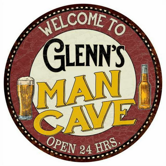 Glenn's Man Cave 12" Round Metal Sign Kitchen Bar Wall Décor 200120035169