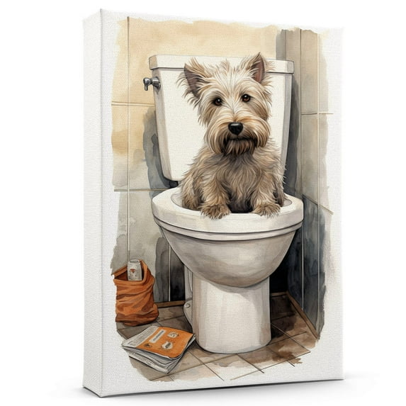 Glenofimaal Terrier Dog Canvas Wall Art for Bedroom Living Room Home Decor,Funny Dog Canvas Sitting on The Toilet Animal Pattern Office Artworks, modern wall decor, Ready to Hang