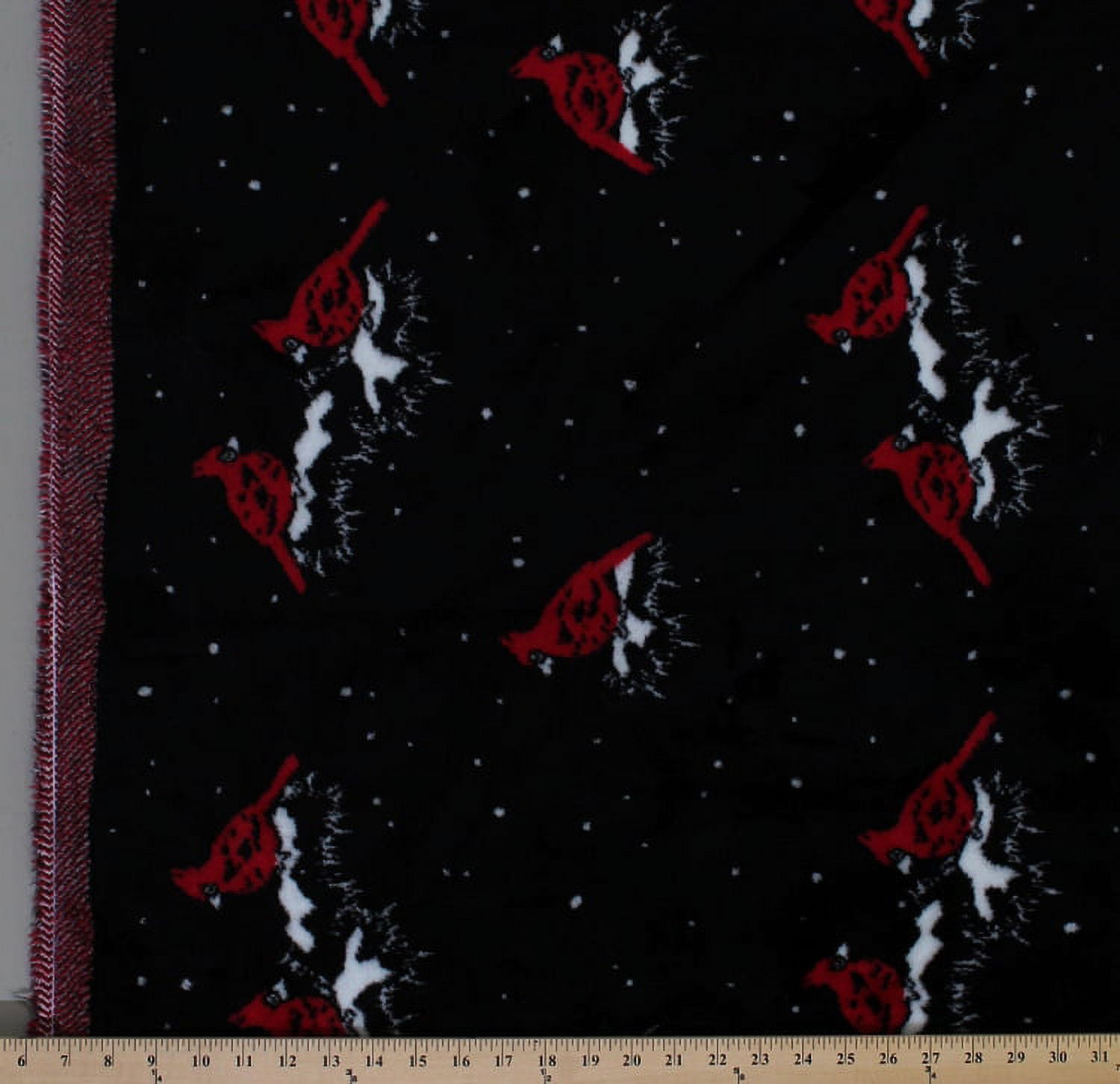 Glenoit Luxury Faux Fur Cardinals Cardinal Bird Birds on Black Fur Fabric By the Yard (2839L-12I)