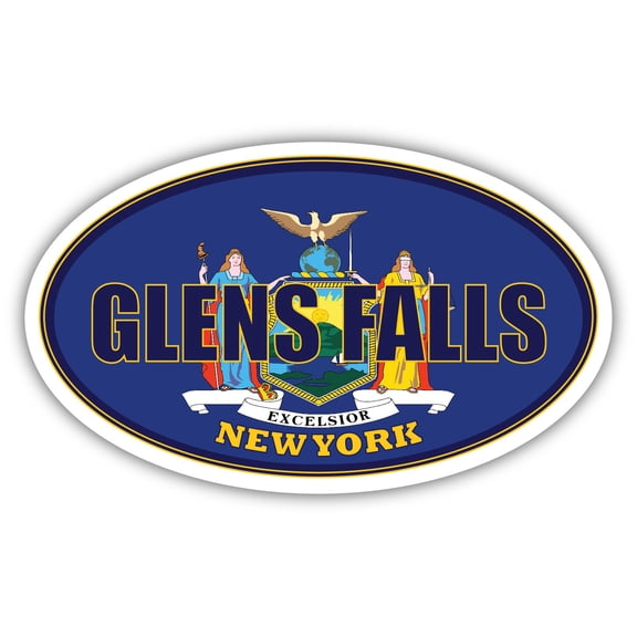 Glens Falls City New York State Flag | NY Flag Warren County Oval State Colors Bumper Sticker Car Decal 3x5 inches