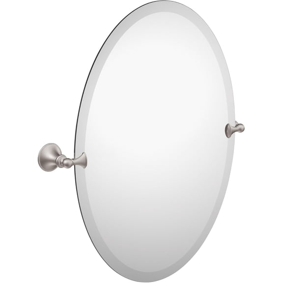 Glenshire Brushed Nickel 26-Inch x 22-Inch Frameless Pivoting Bathroom Mirror, Oval Tilting Wall Mounted Setup, DN2692BN