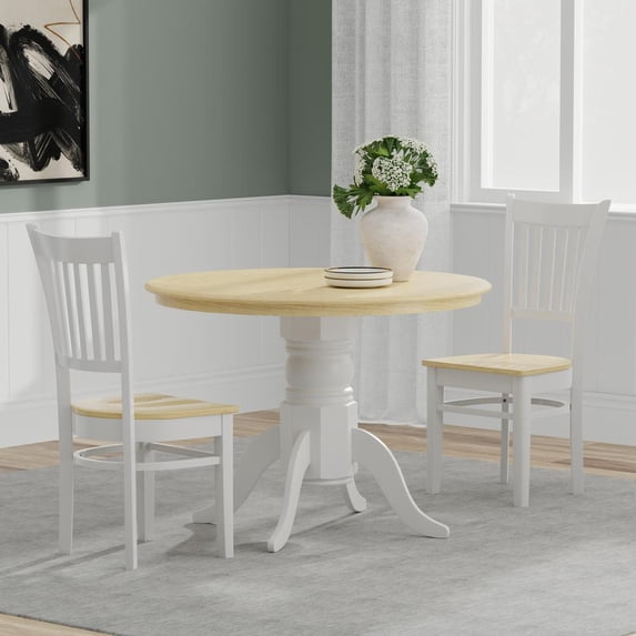Glenwillow Home 3PC Dining Set - 42" Rnd Pedestal Table + Spindle Chairs -Wht/Nat