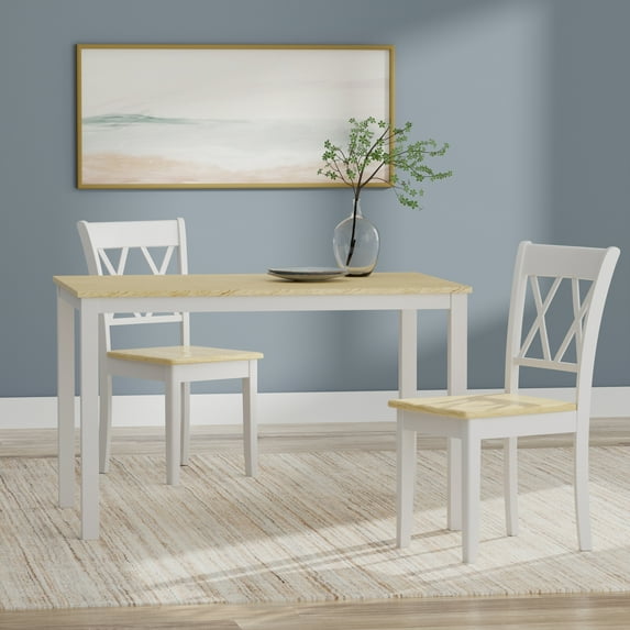 Glenwillow Home 3PC Dining Set - 48" Wood Table + Dbl X-Back Chairs -Wht/Nat