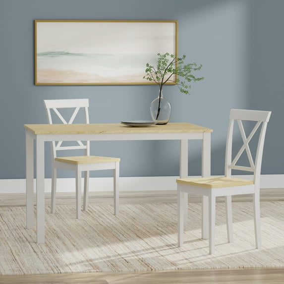 Glenwillow Home 3-Piece Dining Set, 48" Rectangle Wood Table and X-Back Chairs White/Natural Table + White/Natural Chairs