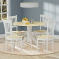 thumbnail image 1 of 5-PC - 42" Round Double Drop-Leaf Dining Table + Spindle Back Dining Chairs Dining Set in White/Natural, 1 of 10