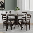 thumbnail image 1 of 5-PC - 42" Round Pedestal Dining Table + Slat Back Dining Chairs Dining Set in Dark Walnut, 1 of 9