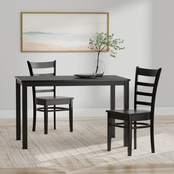 3-PC - 48" Wood Dining Table + Slat Back Dining Chairs Dining Set in Black