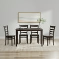 thumbnail image 1 of 5-PC - 48" Wood Dining Table + Slat Back Dining Chairs Dining Set in Dark Walnut, 1 of 10