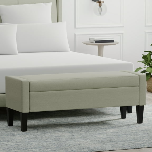 52" Upholstered Storage Bench With Truncated Arms in Beige