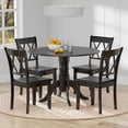 thumbnail image 1 of 5-PC - 42" Round Double Drop-Leaf Dining Table + Double X-Back Dining Chairs Dining Set in Black, 1 of 10