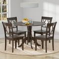 thumbnail image 1 of 5-PC - 42" Round Double Drop-Leaf Dining Table + Double X-Back Dining Chairs Dining Set in Dark Walnut, 1 of 10