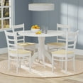 thumbnail image 1 of 5-PC - 42" Round Double Drop-Leaf Dining Table in White + White/Natural Slat Back Dining Chairs Dining Set, 1 of 10