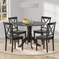 thumbnail image 1 of 5-PC - 42" Round Double Drop-Leaf Dining Table + X-Back Dining Chairs Dining Set in Black, 1 of 10