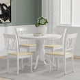 thumbnail image 1 of 5-PC - 42" Round Pedestal Dining Table in White + White/Natural Double X-Back Dining Chairs Dining Set, 1 of 9