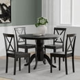thumbnail image 1 of 5-PC - 42" Round Pedestal Dining Table + X-Back Dining Chairs Dining Set in Black, 1 of 9